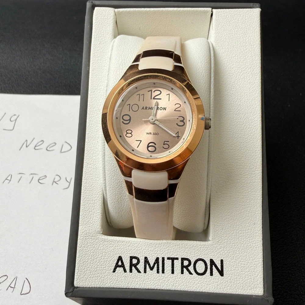 MSRP‎ $40 Armitron 25/6418 Women's Rose Gold Resin Strap Watch NEEDS BATT
